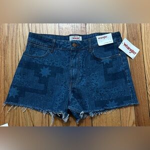 Wrangler Blue Patterned Frayed Denim Shorts